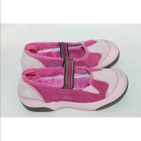 Crocs Kid Girl Winter Shoes Pink Ballet Lined Pink Sz 3 Leather Junior Elastic - Picture 5 of 12